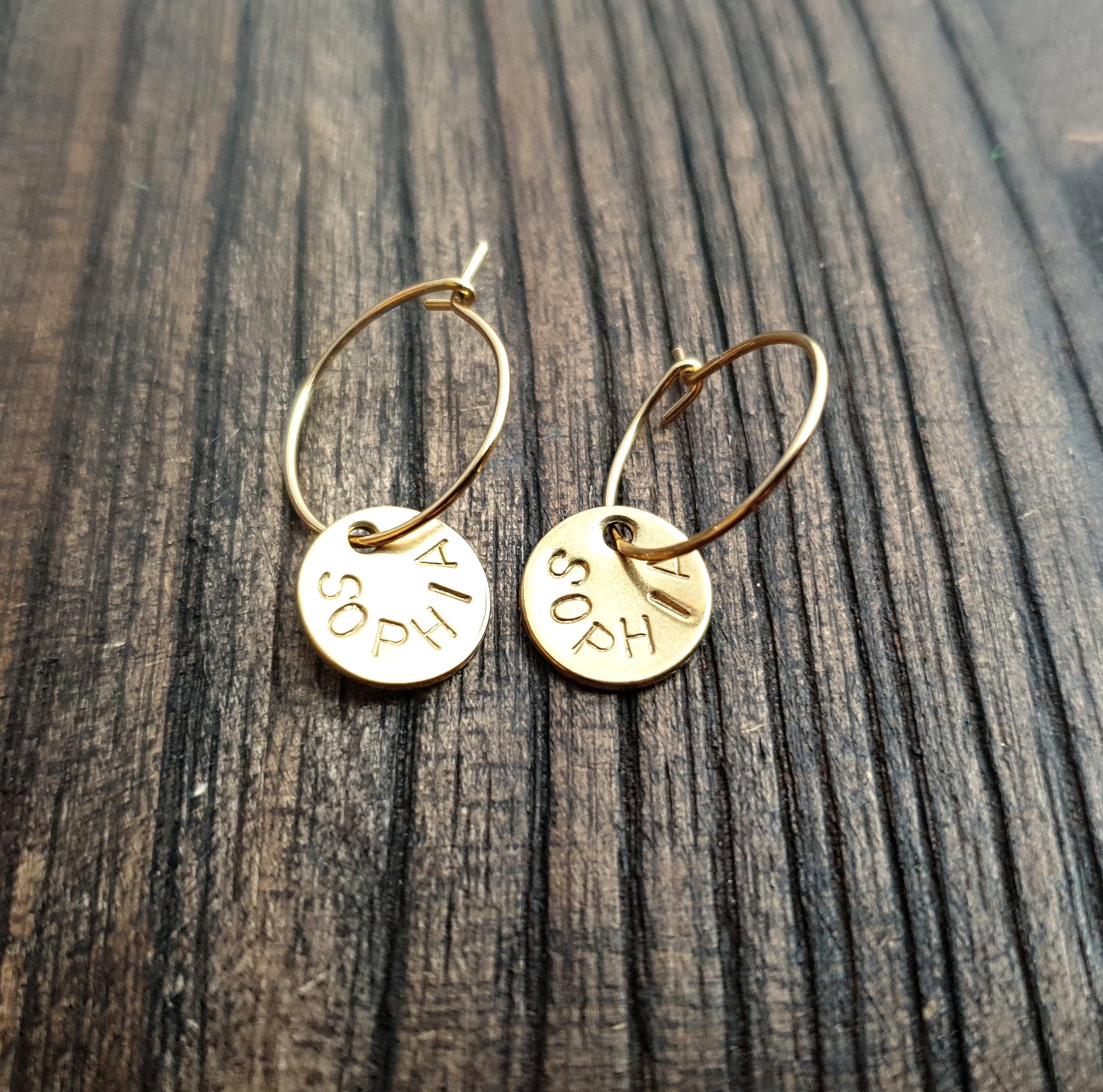 Gold Hammered Circle Disc Leverback Earrings, Stainless Steel Dangle Leverback