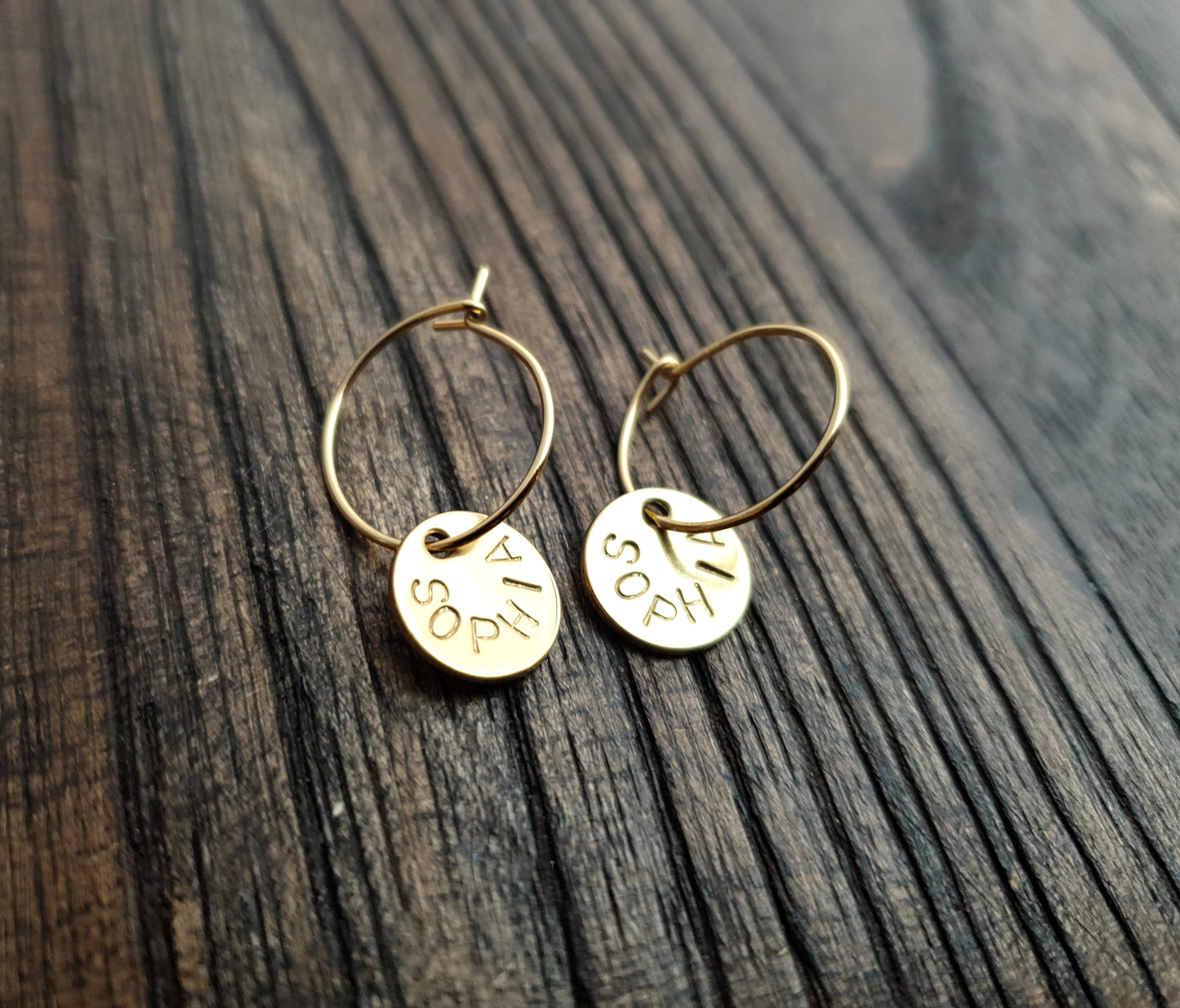 Gold Hammered Circle Disc Leverback Earrings, Stainless Steel Dangle Leverback