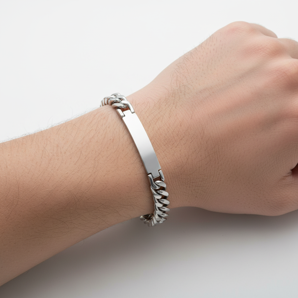 Stainless Steel Men’s 8MM Cuban link ID Bracelet