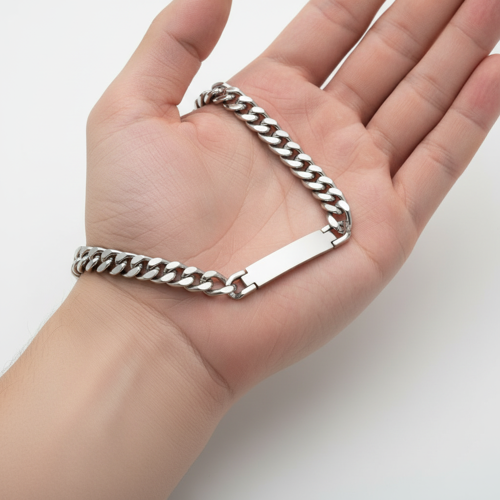Stainless Steel Men’s 8MM Cuban link ID Bracelet