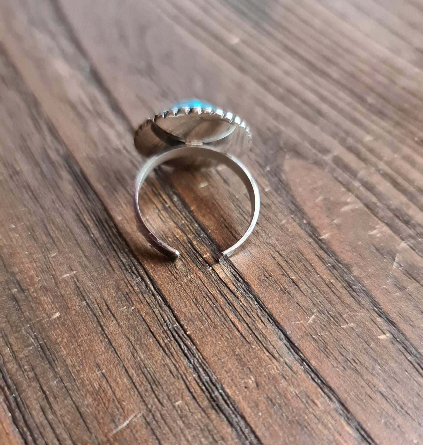 Resin Glitter Ring, Blue Silver Leaf Stainless Steel Statement Ring