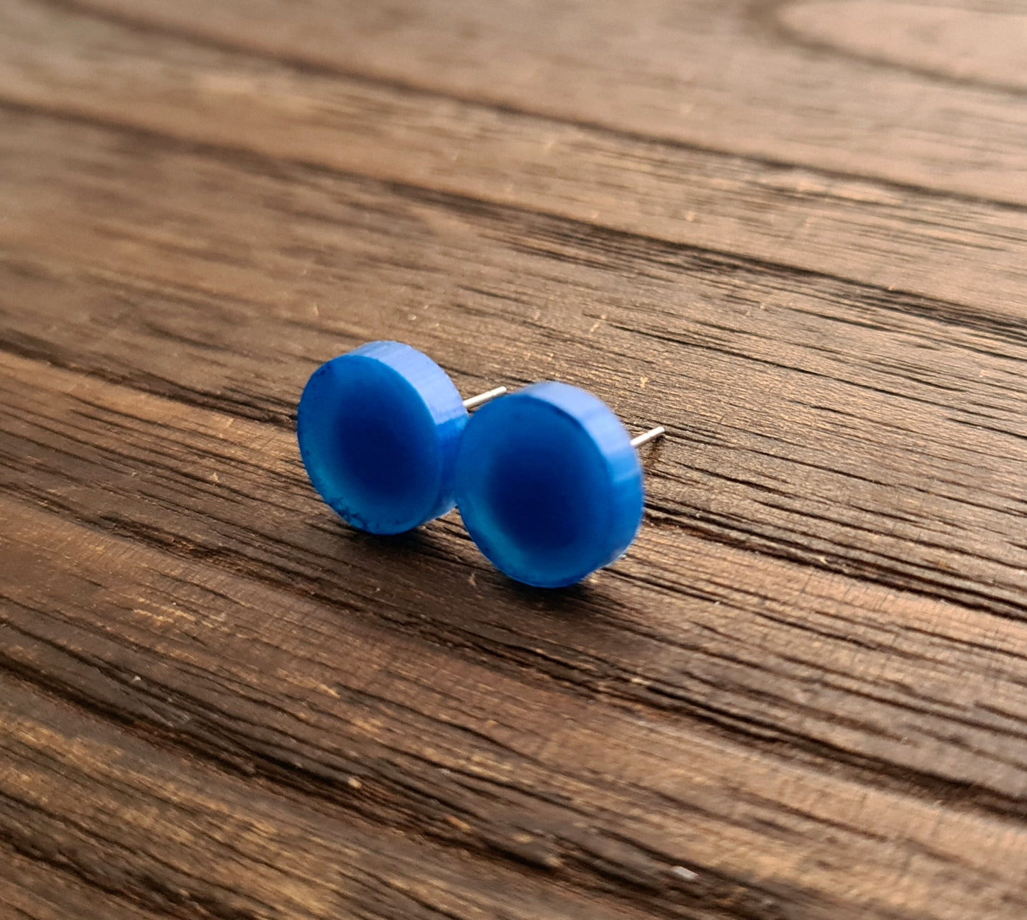 Circle Dot Resin Stud Earrings, Blue Earrings. Stainless Steel Stud Earrings