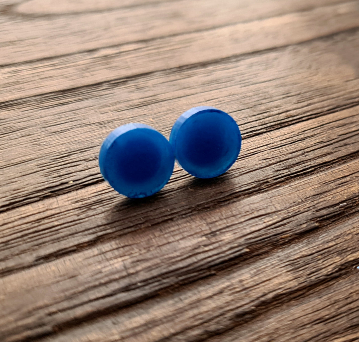 Circle Dot Resin Stud Earrings, Blue Earrings. Stainless Steel Stud Earrings