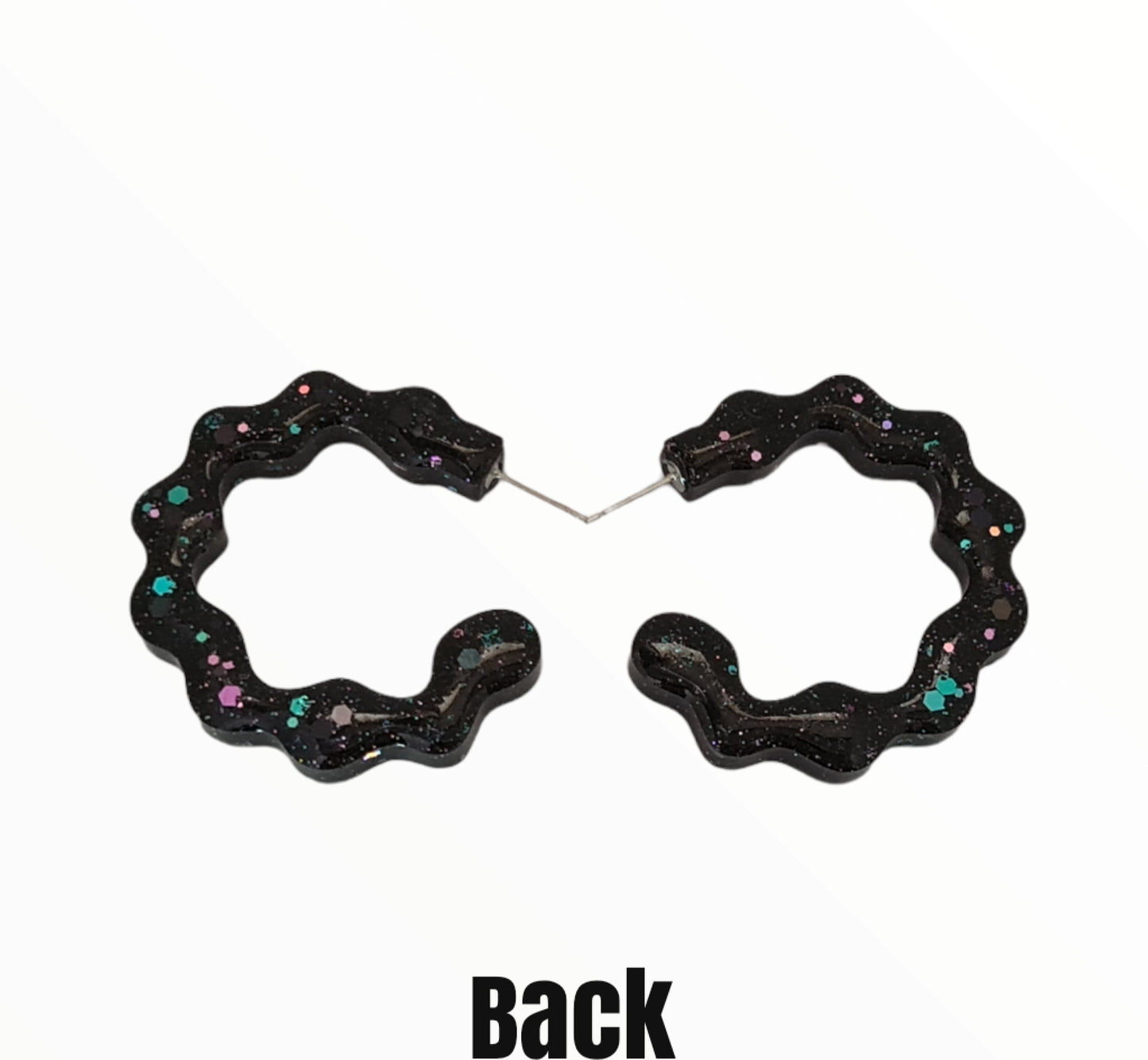 Wave Hoops Stud Earrings, Glitter Resin Dangle Statement Earrings, Choose colour