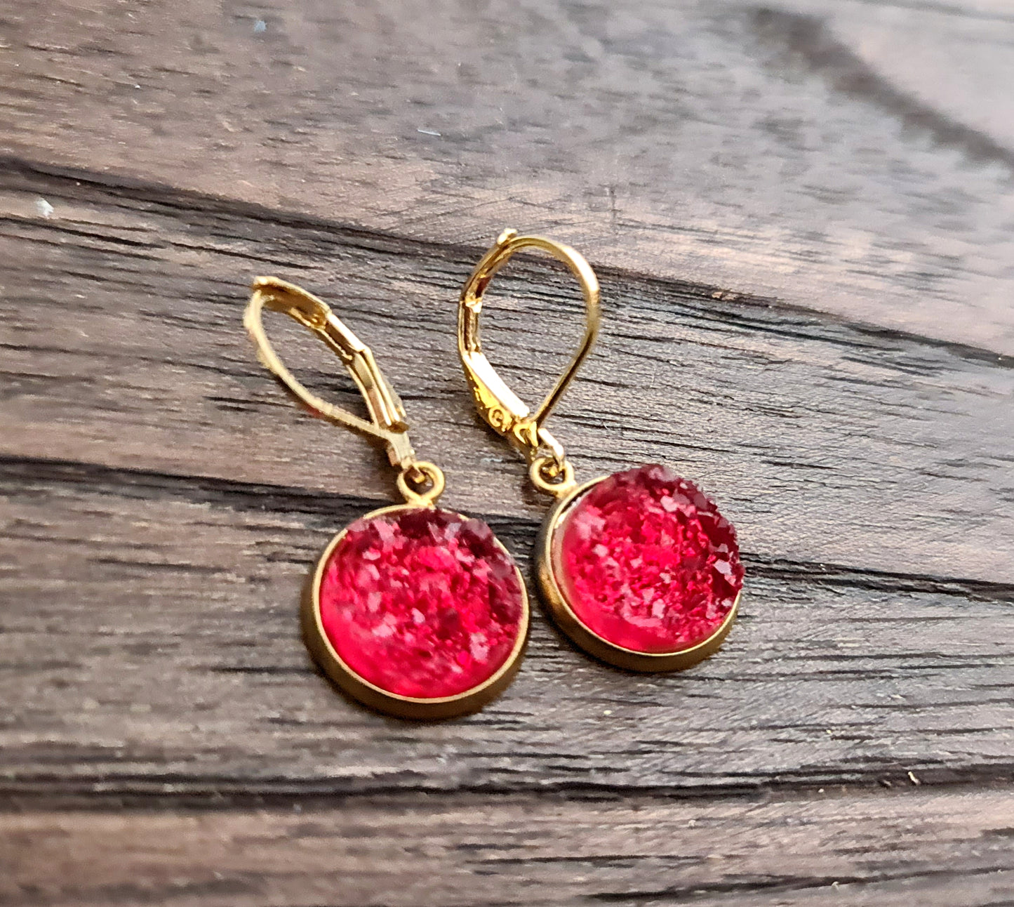 Sparkly Faux Druzy Gold Leverback Earrings made of Stainless Steel 12mm Choose Colour