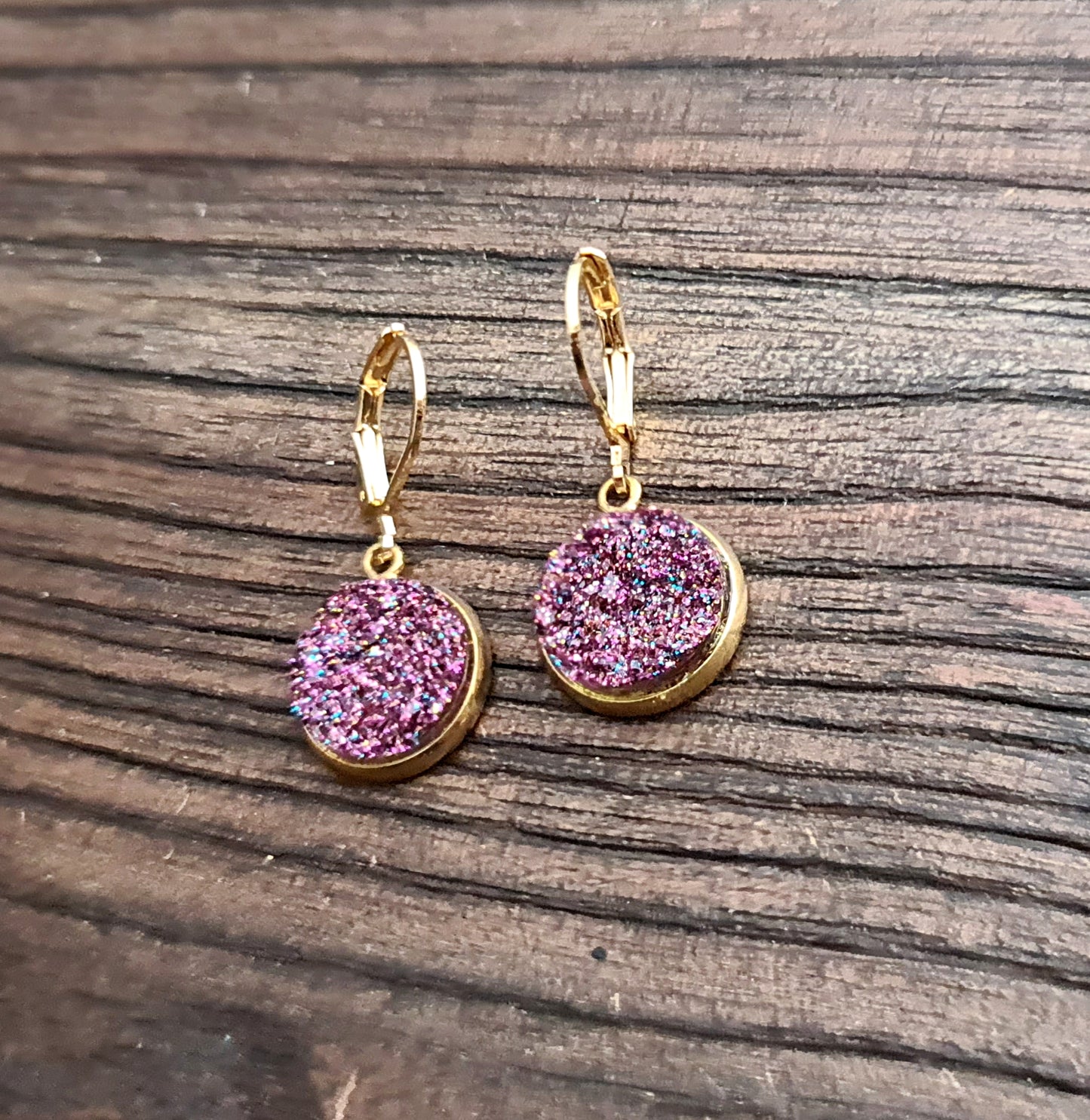 Sparkly Faux Druzy Gold Leverback Earrings made of Stainless Steel 12mm Choose Colour