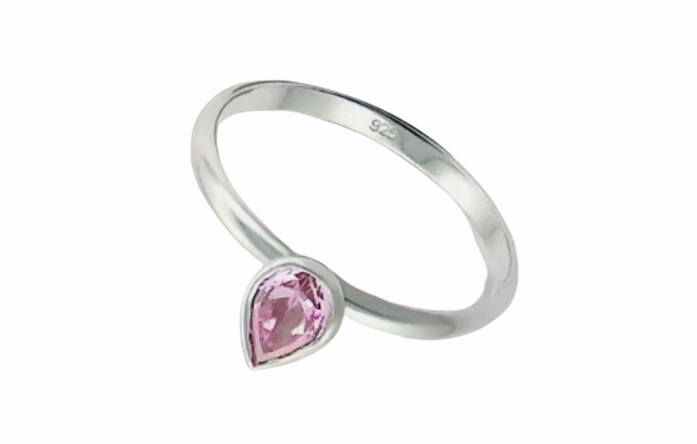 Sterling Silver Pink Cubic Zirconia Teardrop Ring