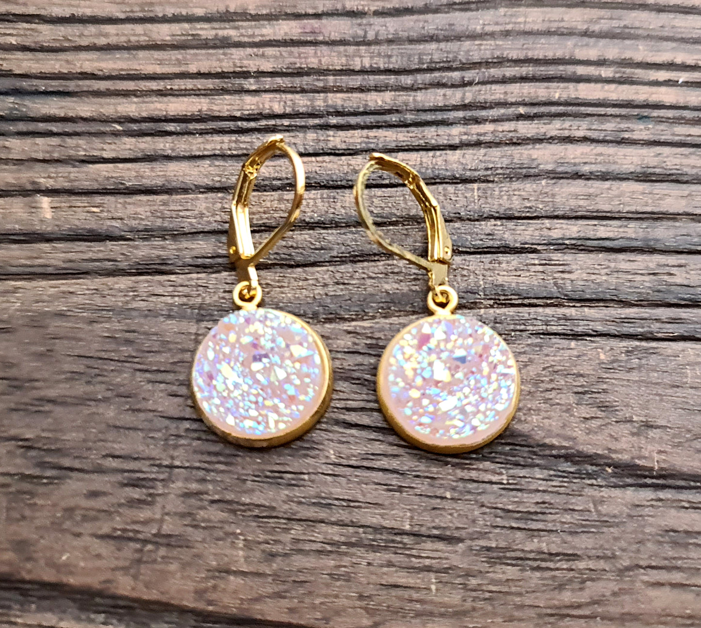 Sparkly Faux Druzy Gold Leverback Earrings made of Stainless Steel 12mm Choose Colour