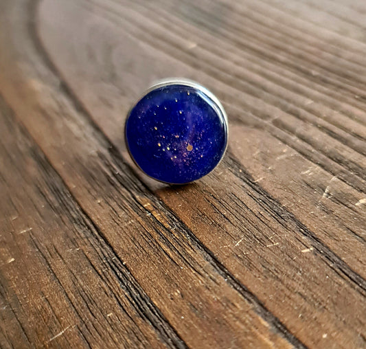 Blue Galaxy Ring, Resin Glitter Ring, Stainless Steel Statement Ring
