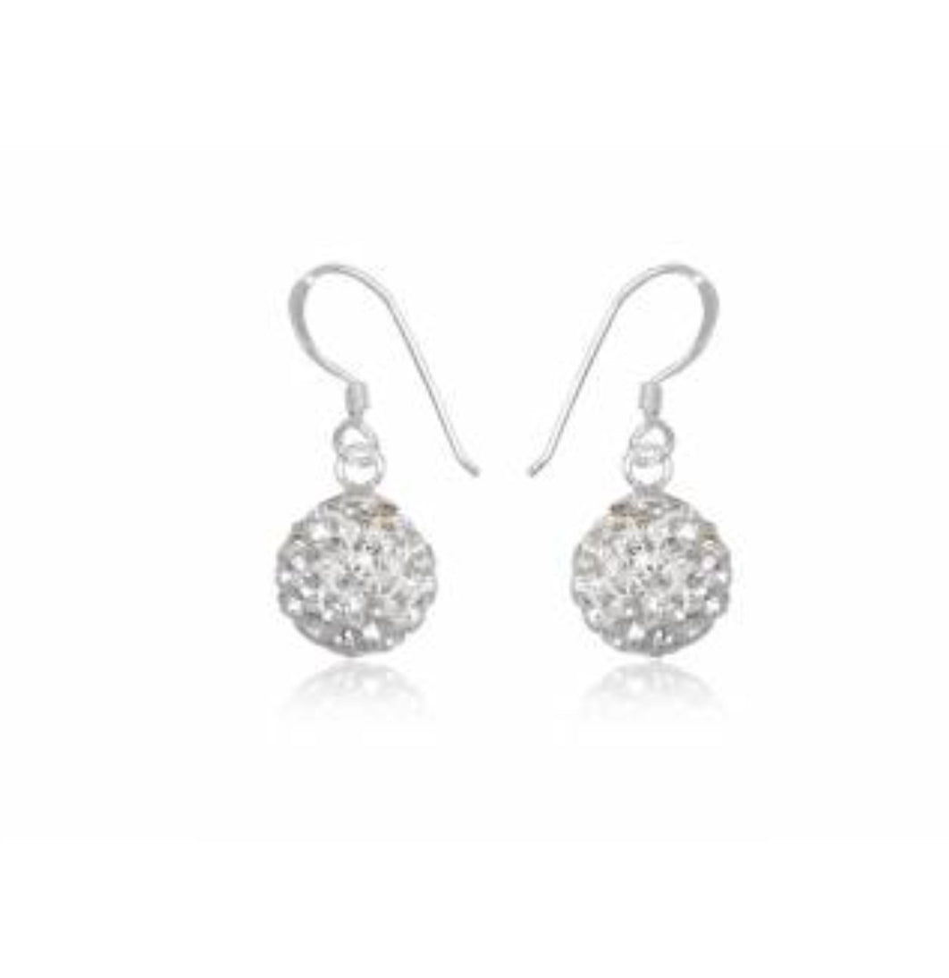 Sterling Silver Swarovski Crystal Round Ball Dangle Earrings