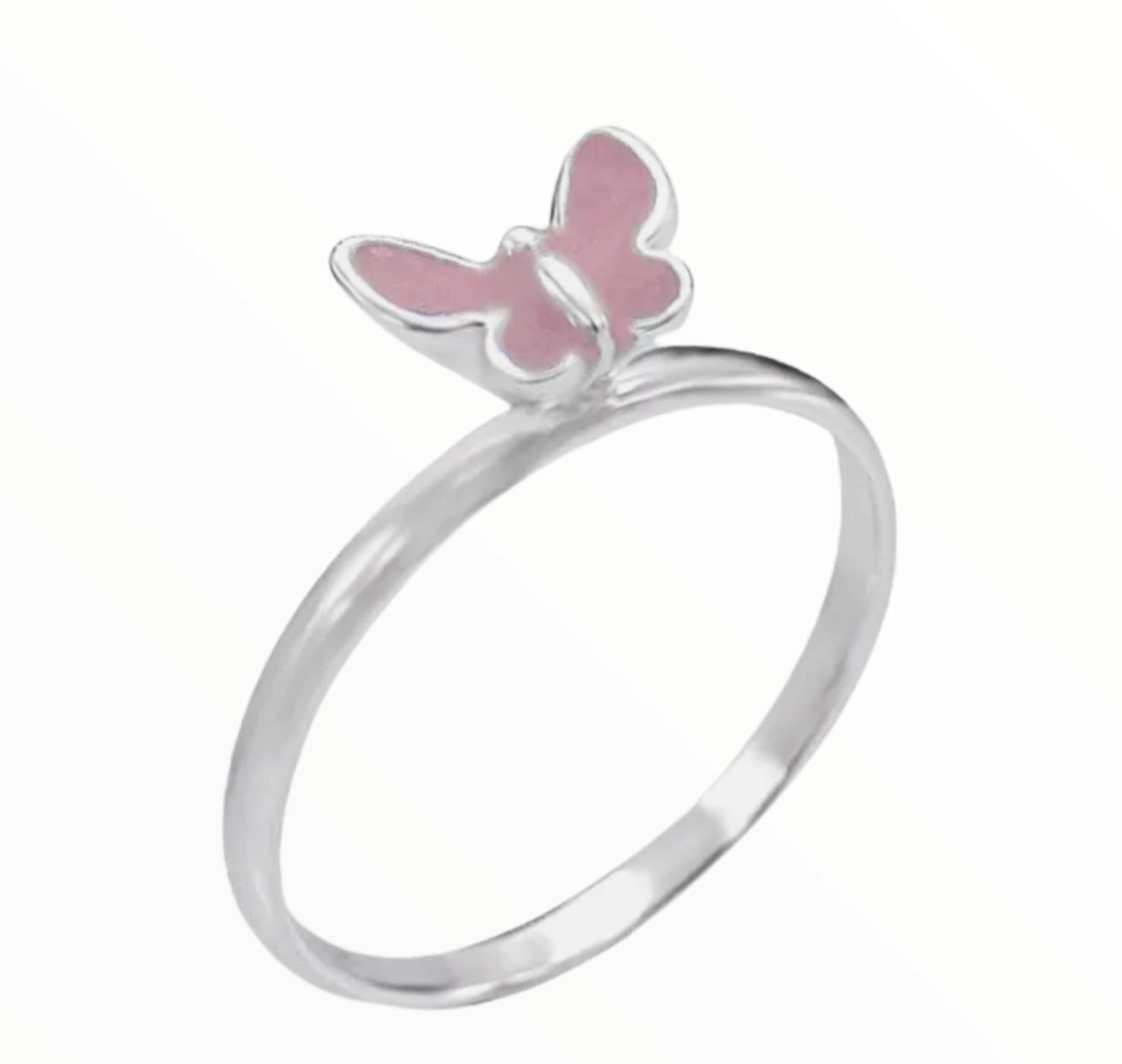 Sterling Silver Pink Butterfly Ring