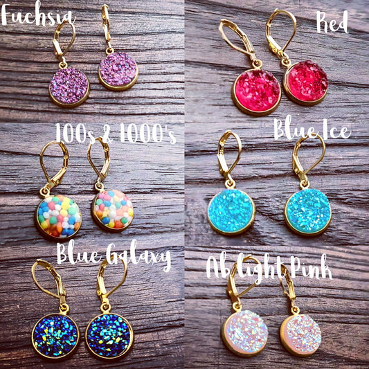 2023 New Round Druzy Earrings for Women Trendy Silver Color Pink Crystal  Resin Stone Long Dangle Drop Earring Designer Jewelry