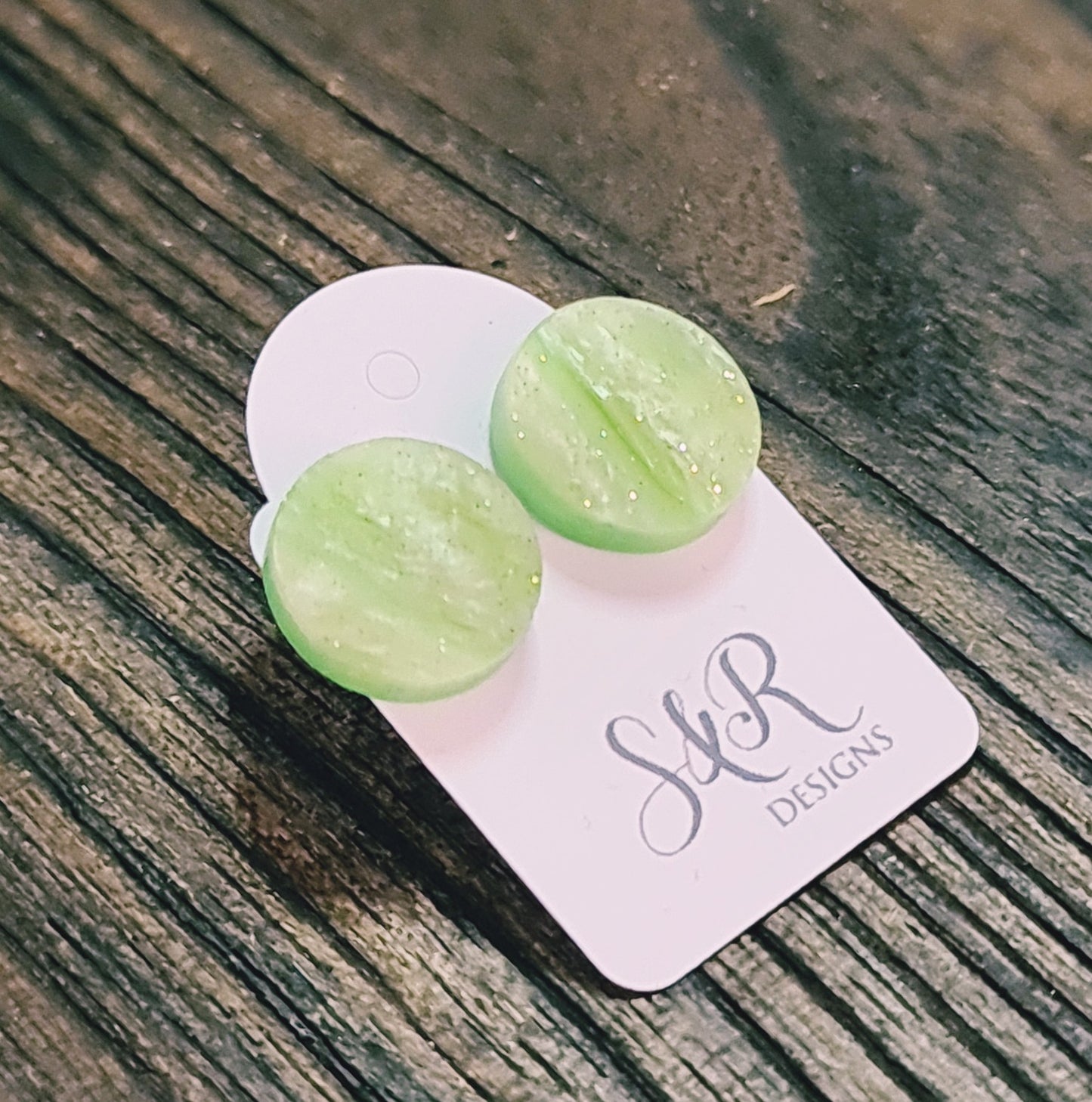 Green Glitter Swirl Marble Circle Stud Earrings, Acrylic Earrings, Stainless Steel Earrings.