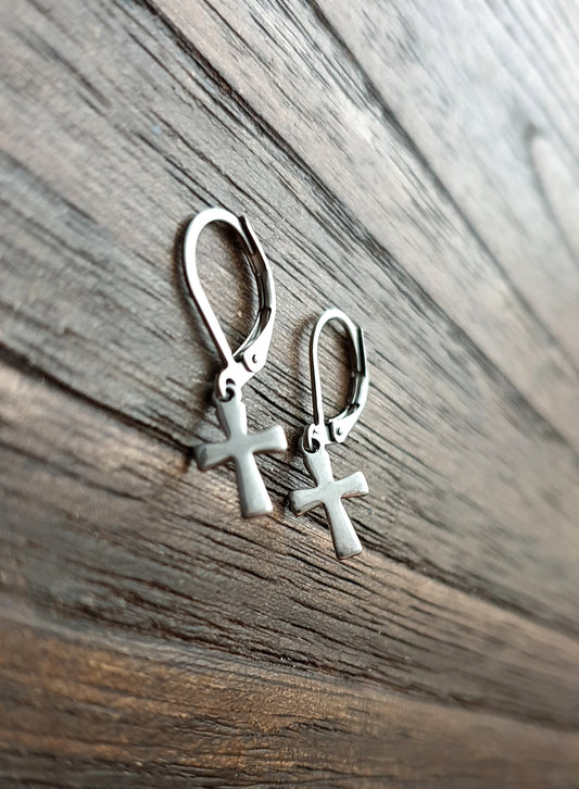 Tiny Cross Earrings, Stainless Steel Earrings.