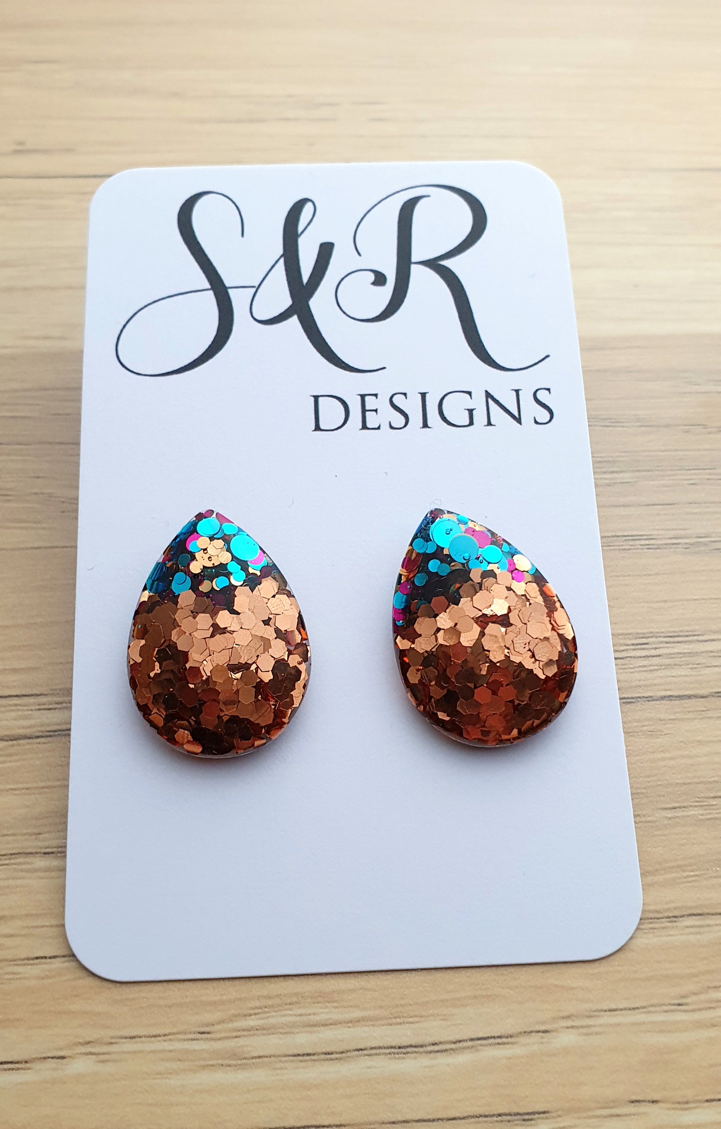 Teardrops Rose Gold mix Glitter Stud Earrings