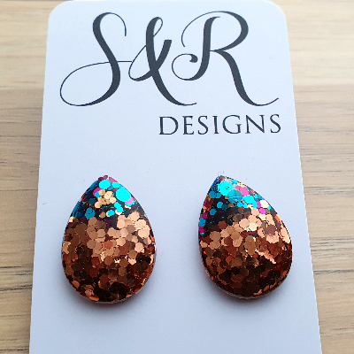 Teardrops Rose Gold mix Glitter Stud Earrings
