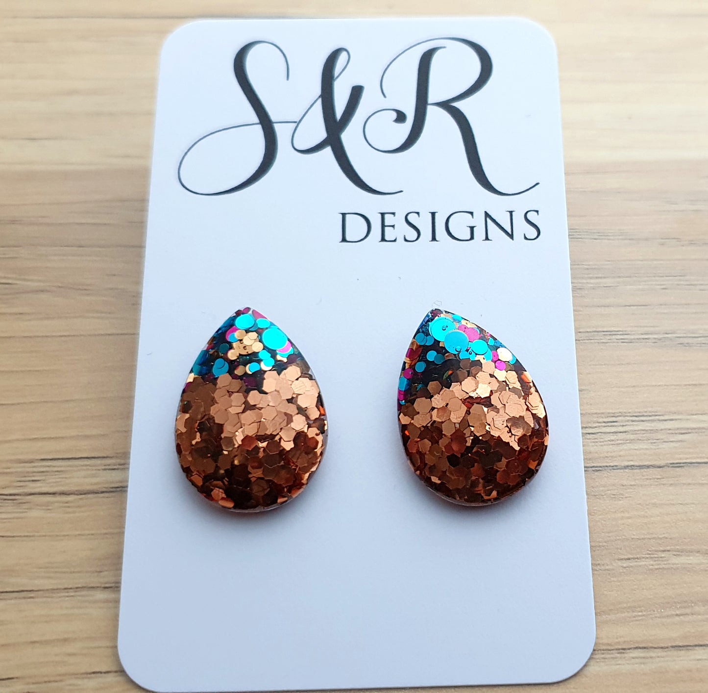 Teardrops Rose Gold mix Glitter Stud Earrings