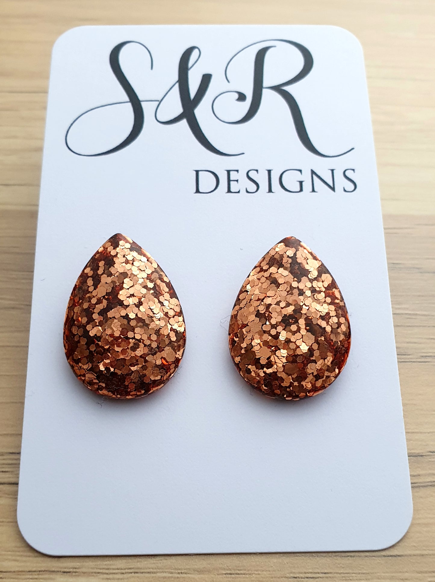 Teardrops Rose Gold Glitter Stud Earrings