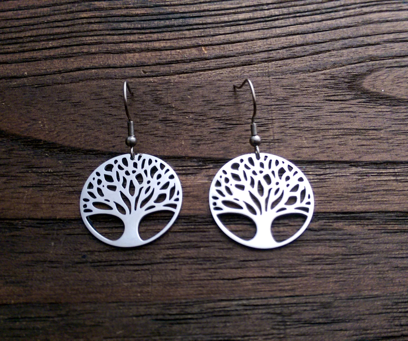 Stainless Steel Tree of Life Dangle Hook Earrings. - Silver and Resin Designs