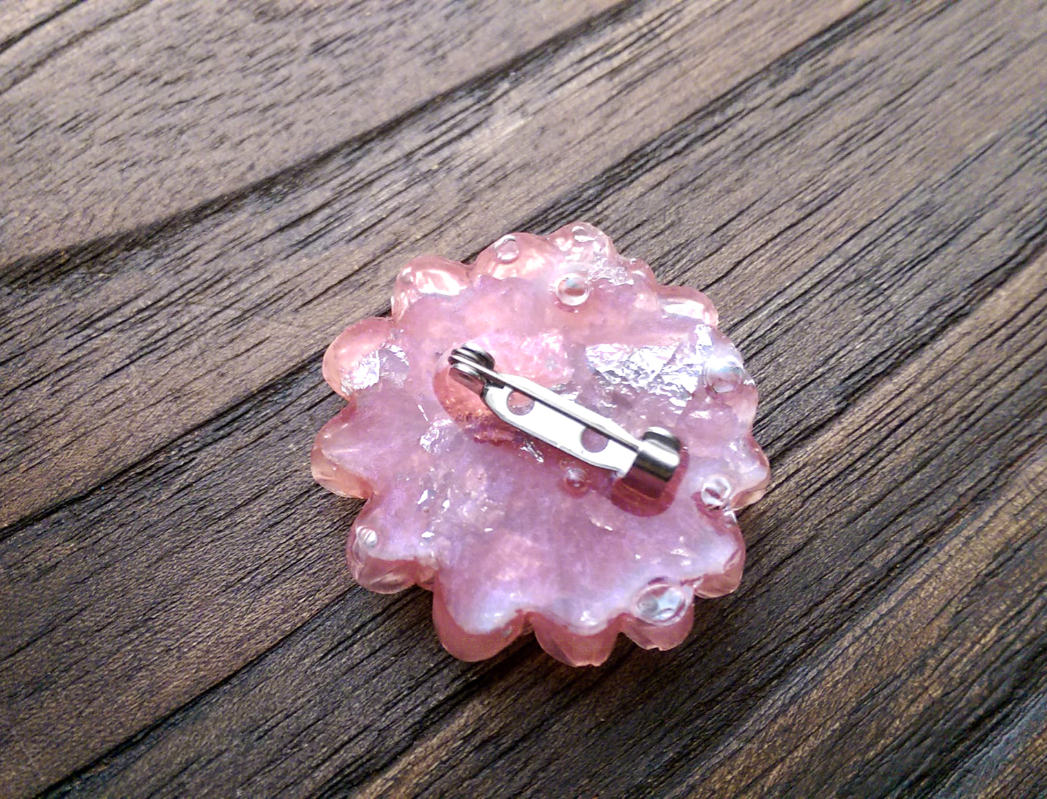 Resin Flower Brooch Stainless Steel Pin Pink Silver Mix - Silver and Resin Designs
