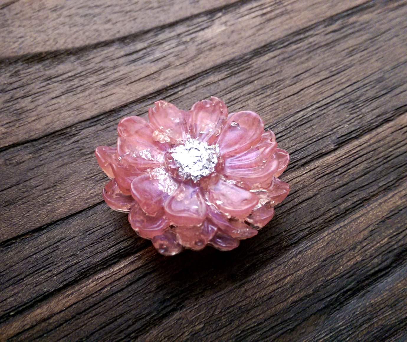 Resin Flower Brooch Stainless Steel Pin Pink Silver Mix - Silver and Resin Designs