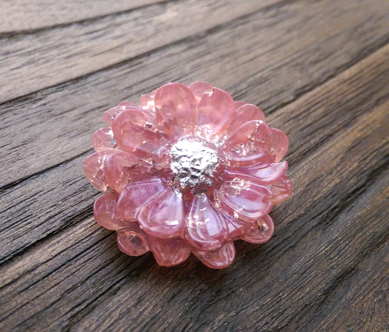 Resin Flower Brooch Stainless Steel Pin Pink Silver Mix - Silver and Resin Designs