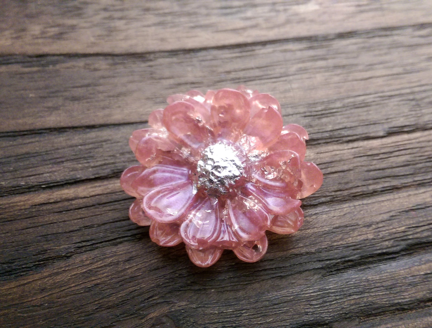 Resin Flower Brooch Stainless Steel Pin Pink Silver Mix - Silver and Resin Designs