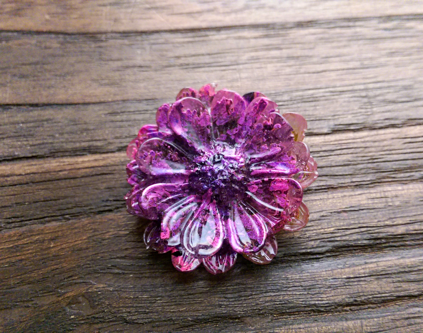 Resin Flower Brooch Stainless Steel Pin Pink Watermelon Mix - Silver and Resin Designs
