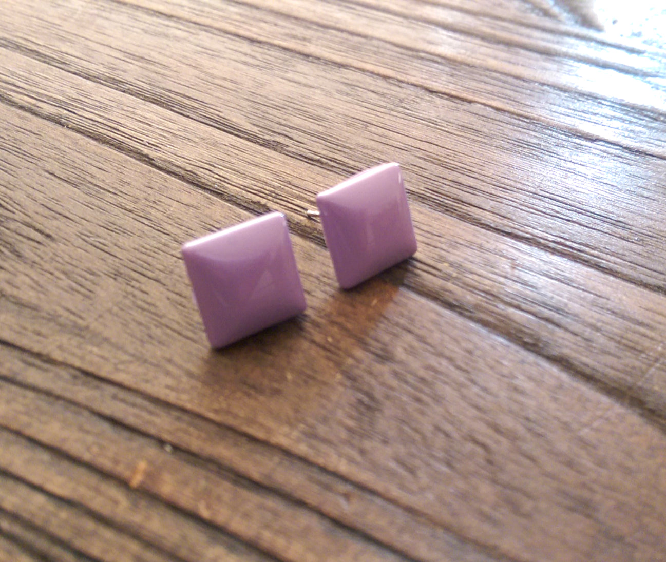 Lilac Square Resin Stud Earrings, Stainless Steel Stud Earrings. 12mm - Silver and Resin Designs