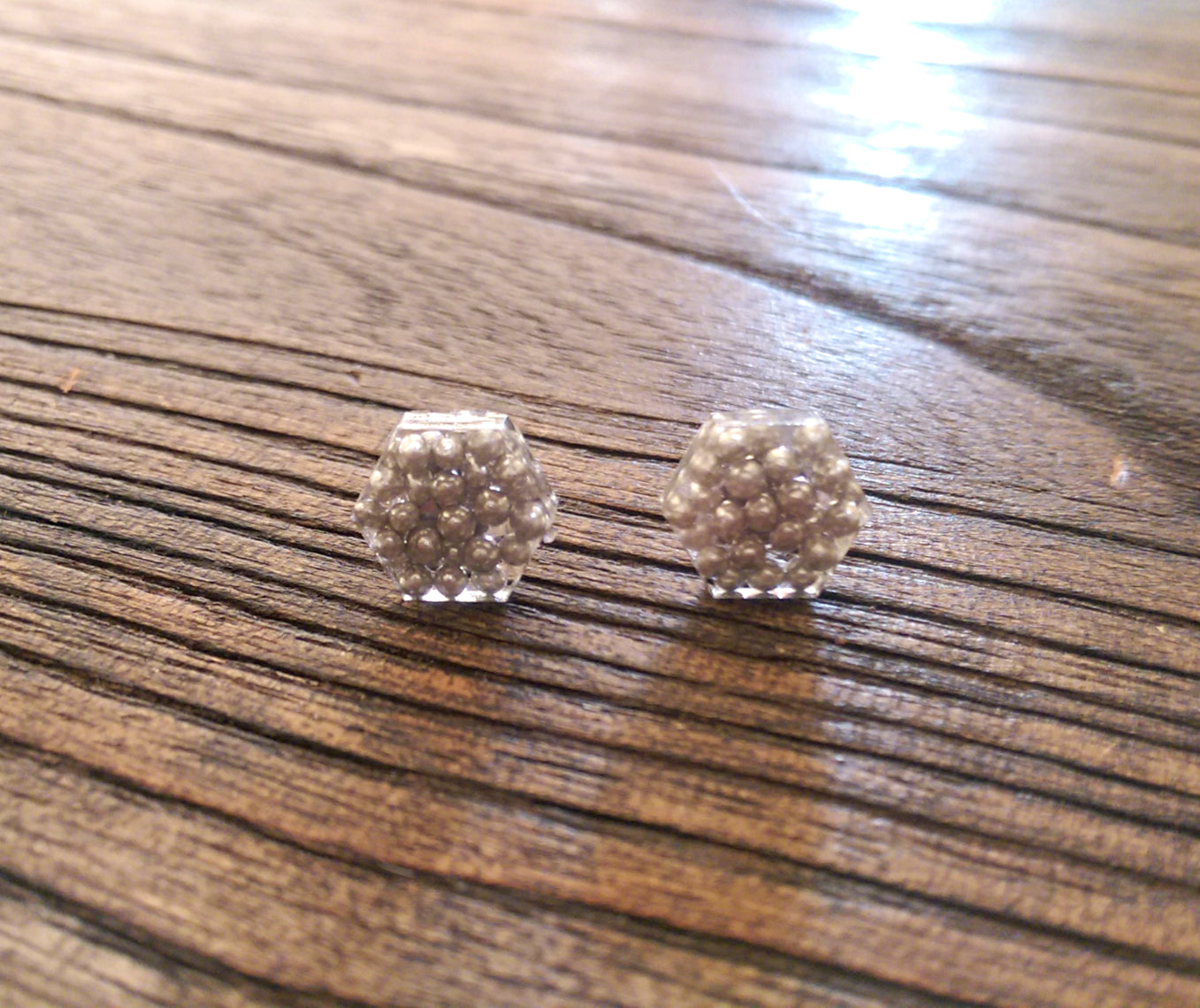 Hexagon Resin Stud Earrings, Silver Earrings. Stainless Steel Stud Earrings. 10mm - Silver and Resin Designs