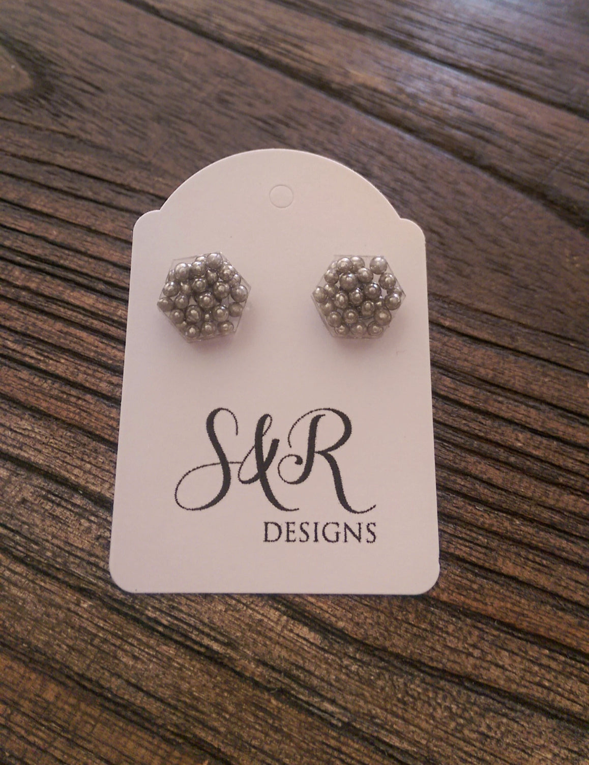 Hexagon Resin Stud Earrings, Silver Earrings. Stainless Steel Stud Earrings. 10mm - Silver and Resin Designs