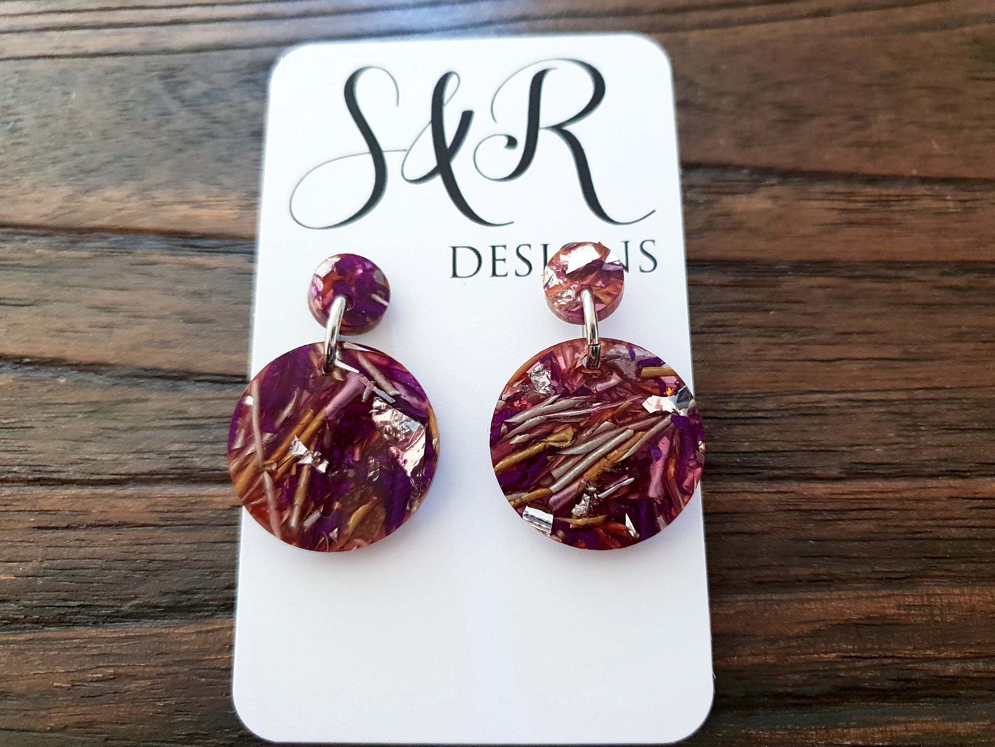 Supernova Chunky Circle Acrylic Earrings Size Small with Stainless Steel - Silver and Resin Designs