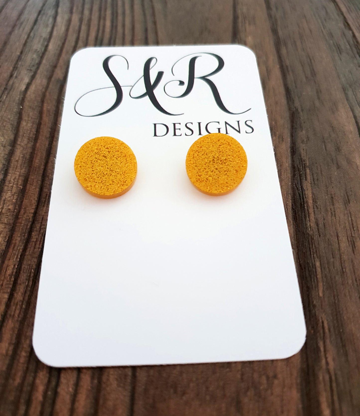 Gold Glitter Circle Stud Earrings Acrylic - Silver and Resin Designs