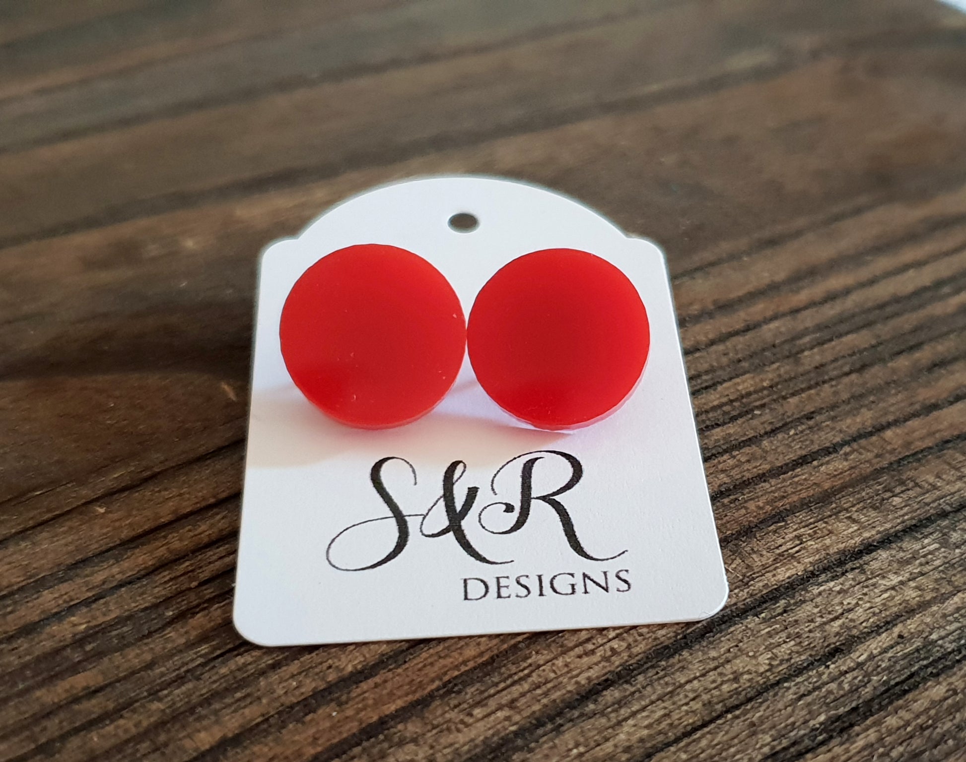 Red Circle Stud Earrings Acrylic - Silver and Resin Designs