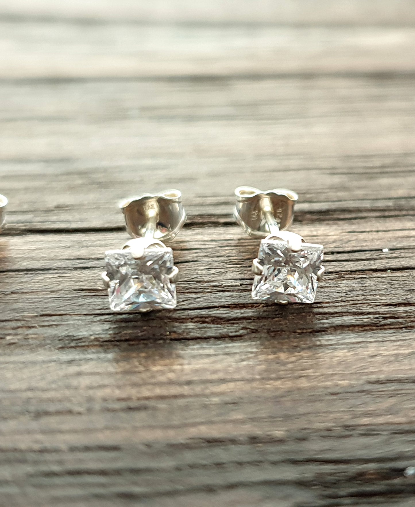 Sterling Silver Square Cut CZ Stud Earrings, Cubic Zirconia Stud Earrings Choose: 3mm to 9mm