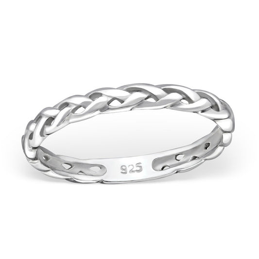Sterling Silver .925 Real Silver Braided Band Ring - Silver and Resin Designs