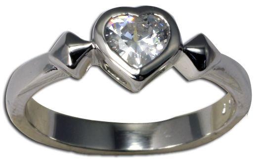 Sterling Silver 925 High Polish Clear CZ Heart Rhodium Plated Ring - Silver and Resin Designs