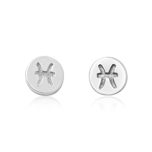 Sterling Silver Pisces Zodiac Disc Stud Earrings Silver or Gold