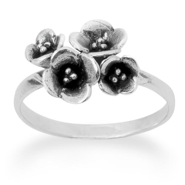 Four Flower Design Ring Sterling Silver 925 Real Silver Oxide - Silver and Resin Designs