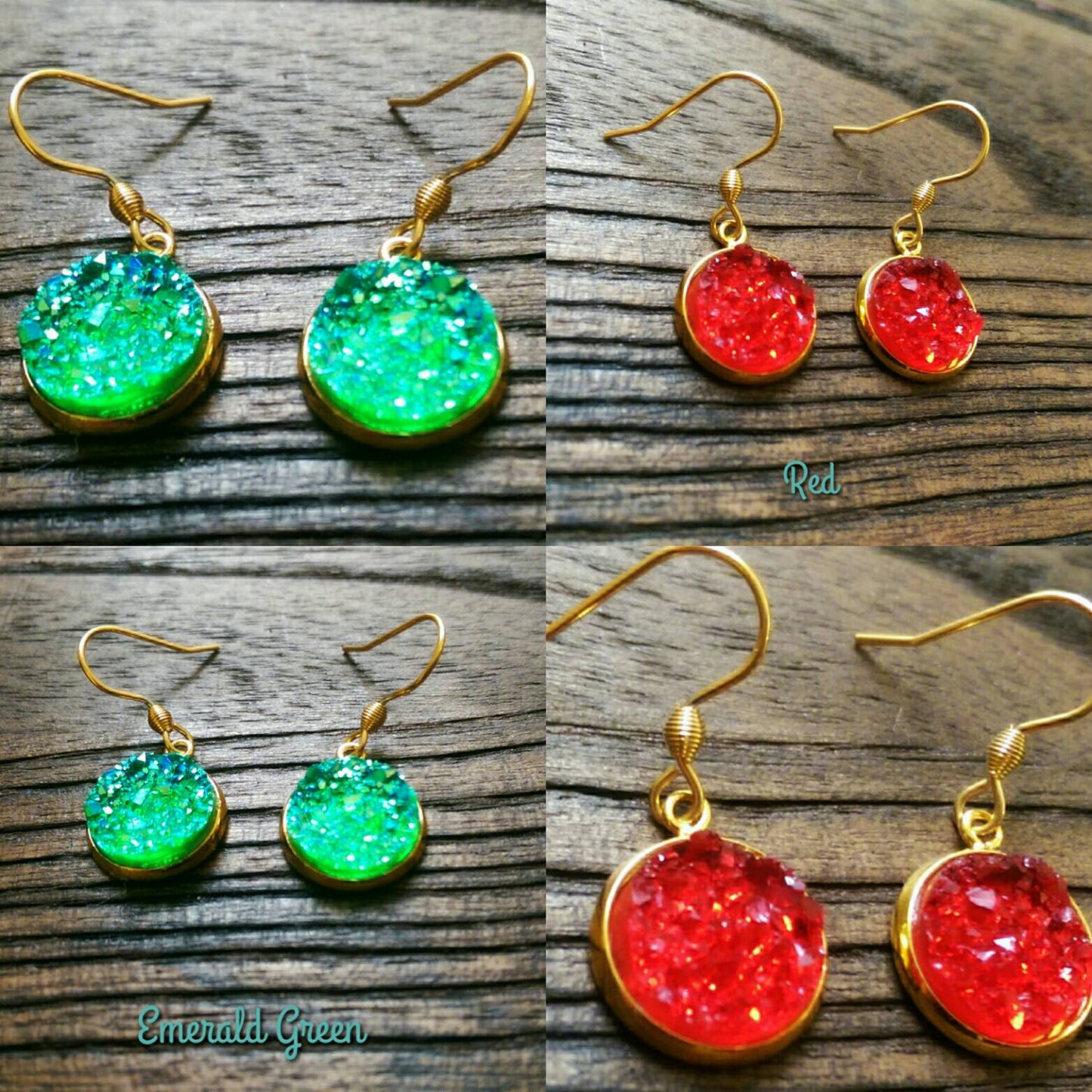 Sparkly Faux Druzy Dangle Earrings made of Stainless Steel Gold Choose colour 12mm