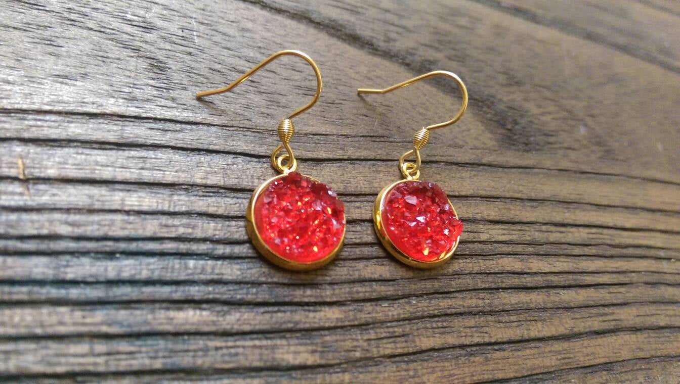 Sparkly Faux Druzy Dangle Earrings made of Stainless Steel Gold Choose colour 12mm