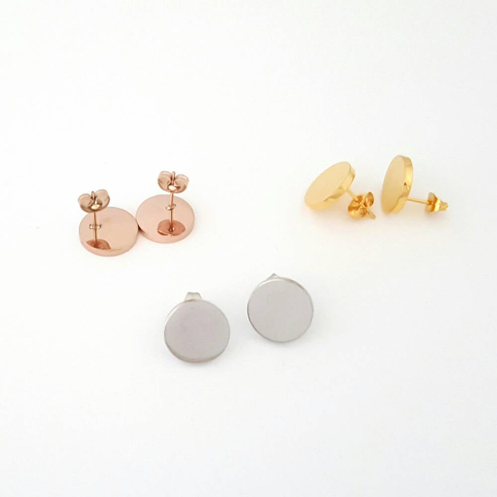 Hand Stamped Personalised Heart and Circle Disc Mix Match Stud Earrings Choose Silver, Gold or Rose Gold Stainless Steel