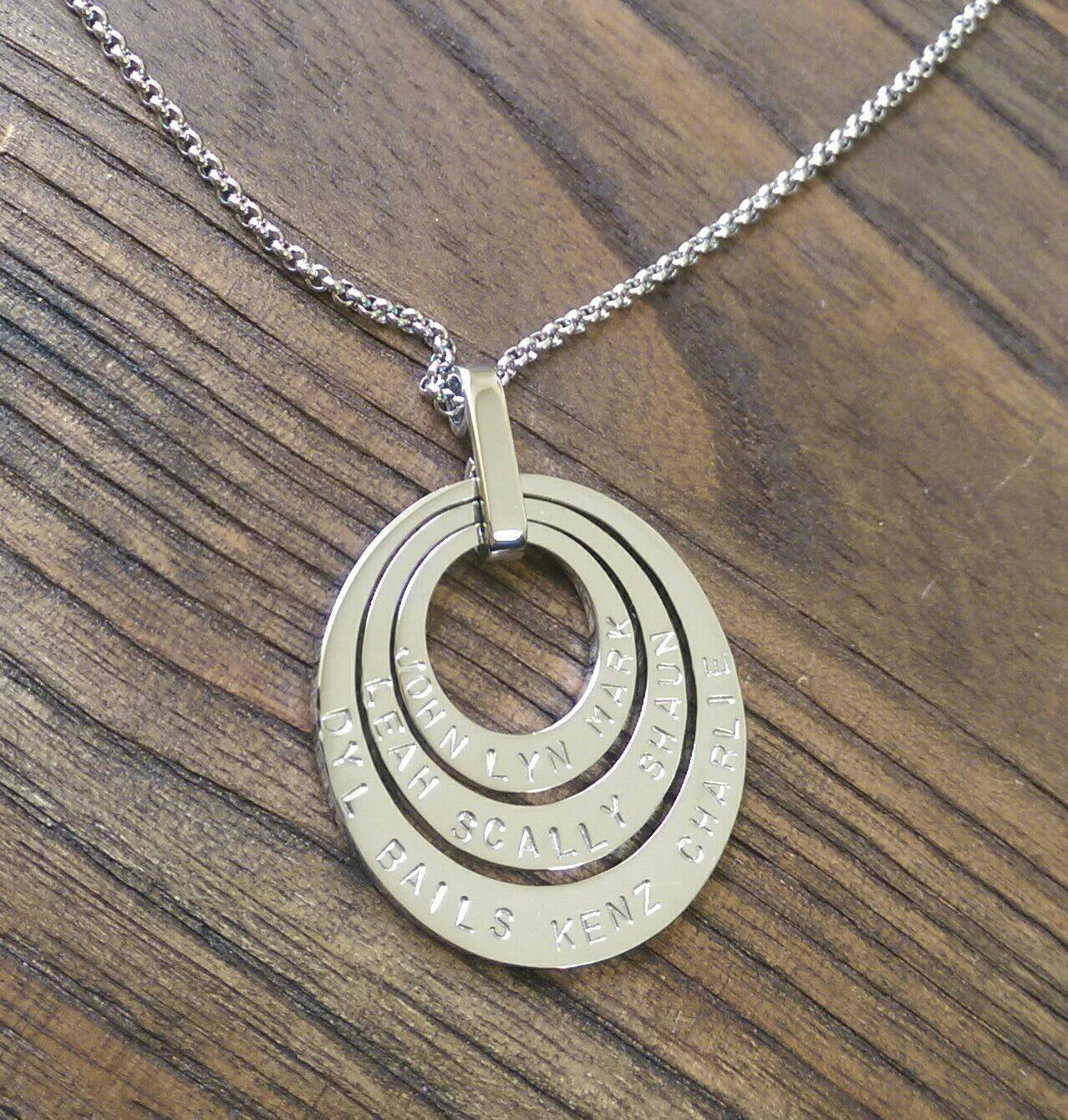 Personalised Three Offset Oval Hand Stamped Name Necklace add names or words Stainless Steel - Silver and Resin Designs