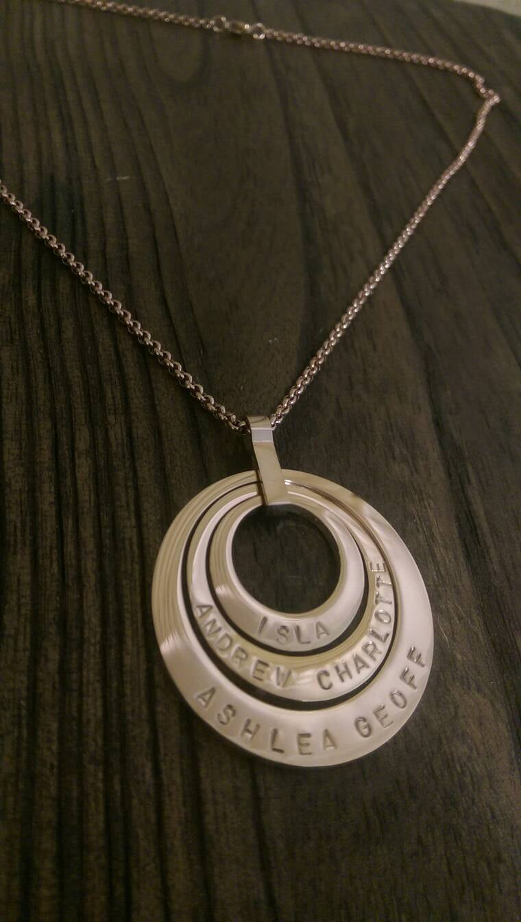 Rose Gold Personalised Necklace Three Offset Oval Hand Stamped Name Necklace add names or words Stainless Steel. Choose Gold or Rose Gold