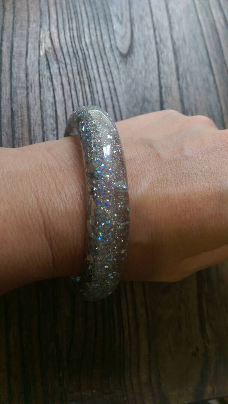 Sparkly Broken Glass Glitter Resin Handmade - Silver and Resin Designs