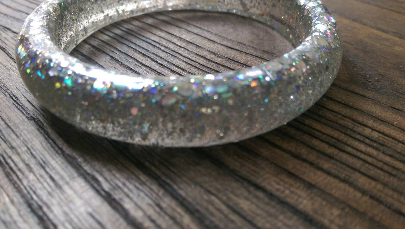 Sparkly Broken Glass Glitter Resin Handmade - Silver and Resin Designs