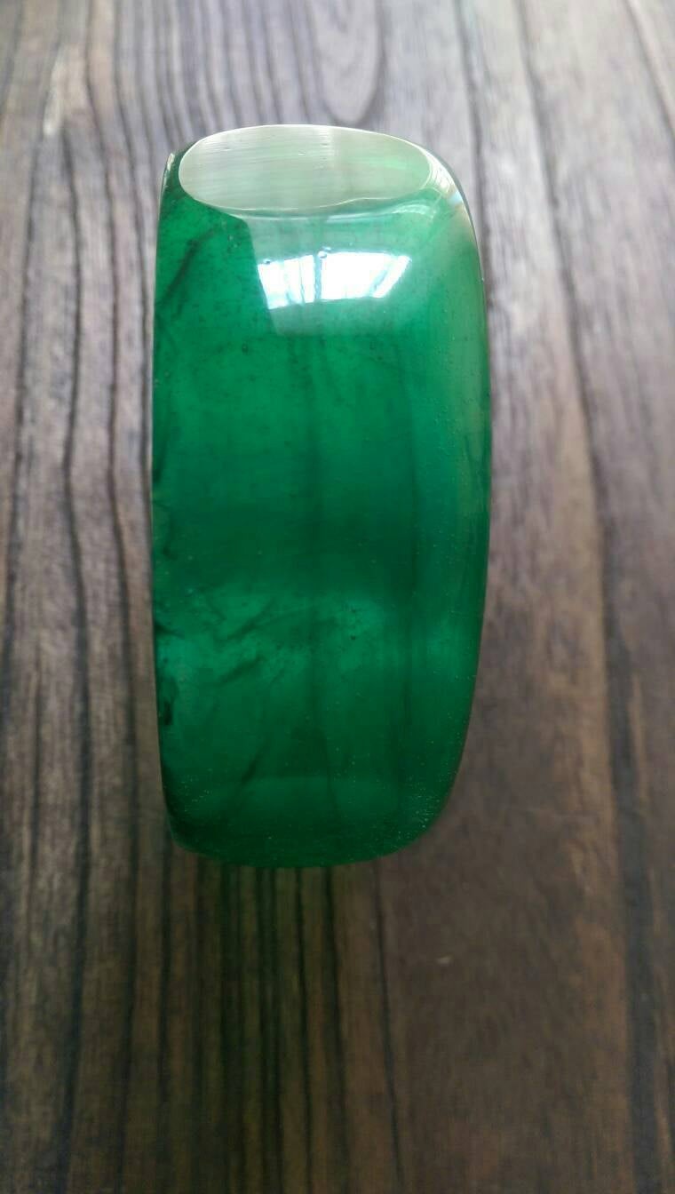 Green Wide Resin Bangle, Shiny Shades of Green Resin Handmade Bangle 67mm inner diameter