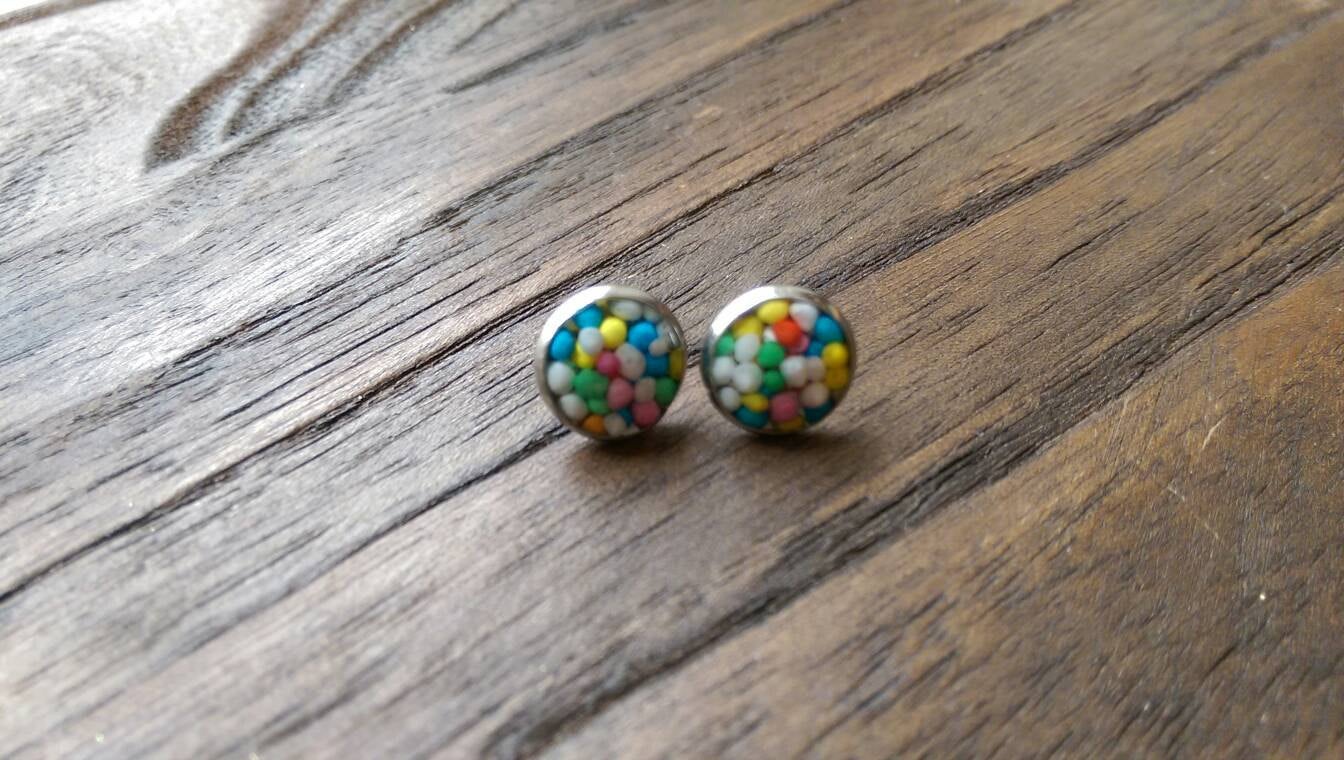 Candy Resin Stud Earrings made of Stainless Steel 100's & 1000's 10mm Choose Style Plain or Bottle Cap Design