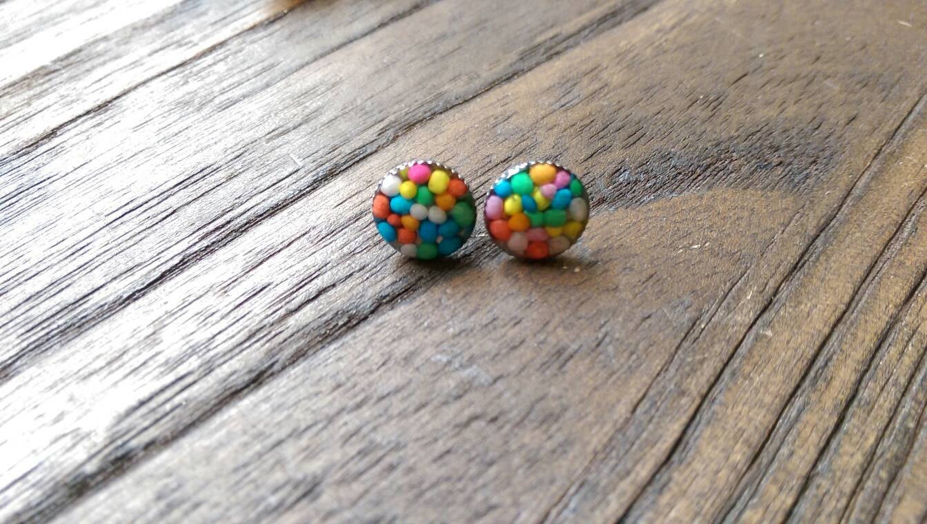 Candy Resin Stud Earrings made of Stainless Steel 100's & 1000's 10mm Choose Style Plain or Bottle Cap Design