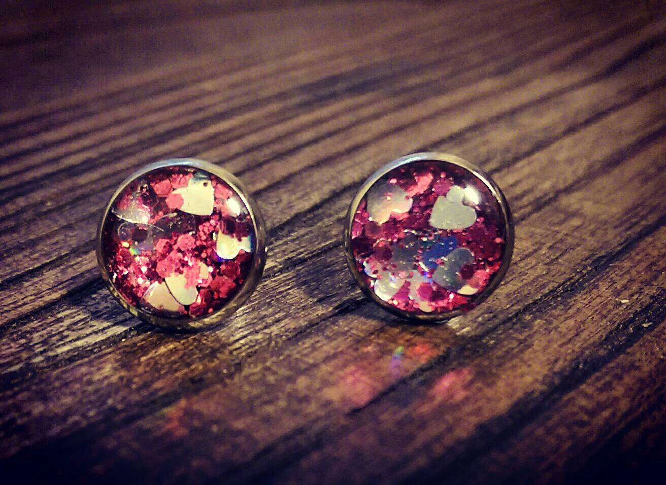 Heart Resin Stud Glitter Earrings Stainless Steel 10mm